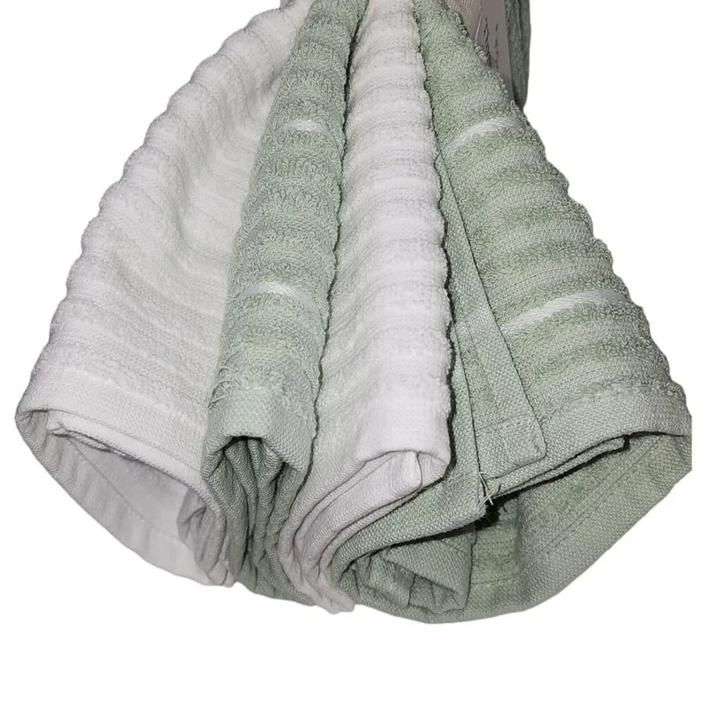 Thyme and Sage Kitchen Towel Set of 4pcs‎ Green and White Striped Turkish Cotton